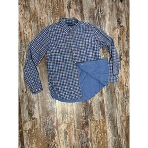 Mens Polo Ralph Lauren Plaid Button Up Shirt Denim Lined Size XL Blue Orange Y2K